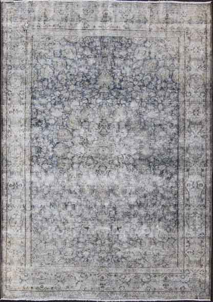 Vintage Persian Distressed rug with modern design in blue and gray faded all - over design from 1950s Persia, rug crv - 10046461, country of origin / type: Iran / Distressed modern, circa 1950. This Persian rug is one - of - a - kind with a distressed fi... - Keivan Woven ArtsCRV - 10046461 - 10496Rug