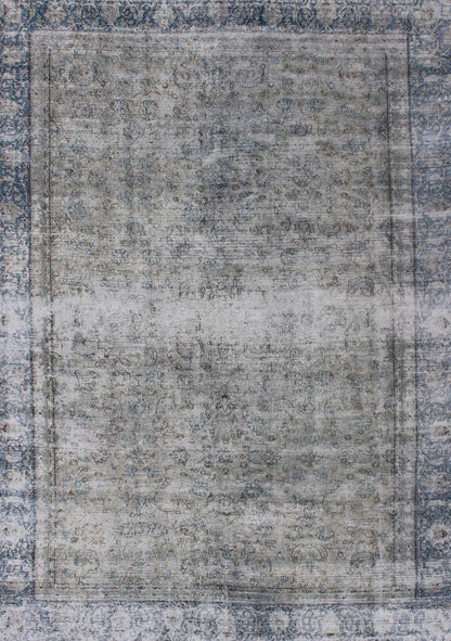 Blue/grey vintage Persian distressed rug with modern and rustic design in shades of gray and ivory, rug crv - 10046466, country of origin / type: Iran / distressed modern, circa 1950. This Persian rug is one - of - a - kind with a distressed finish that... - Keivan Woven ArtsCRV - 10046466 - 10500Rug
