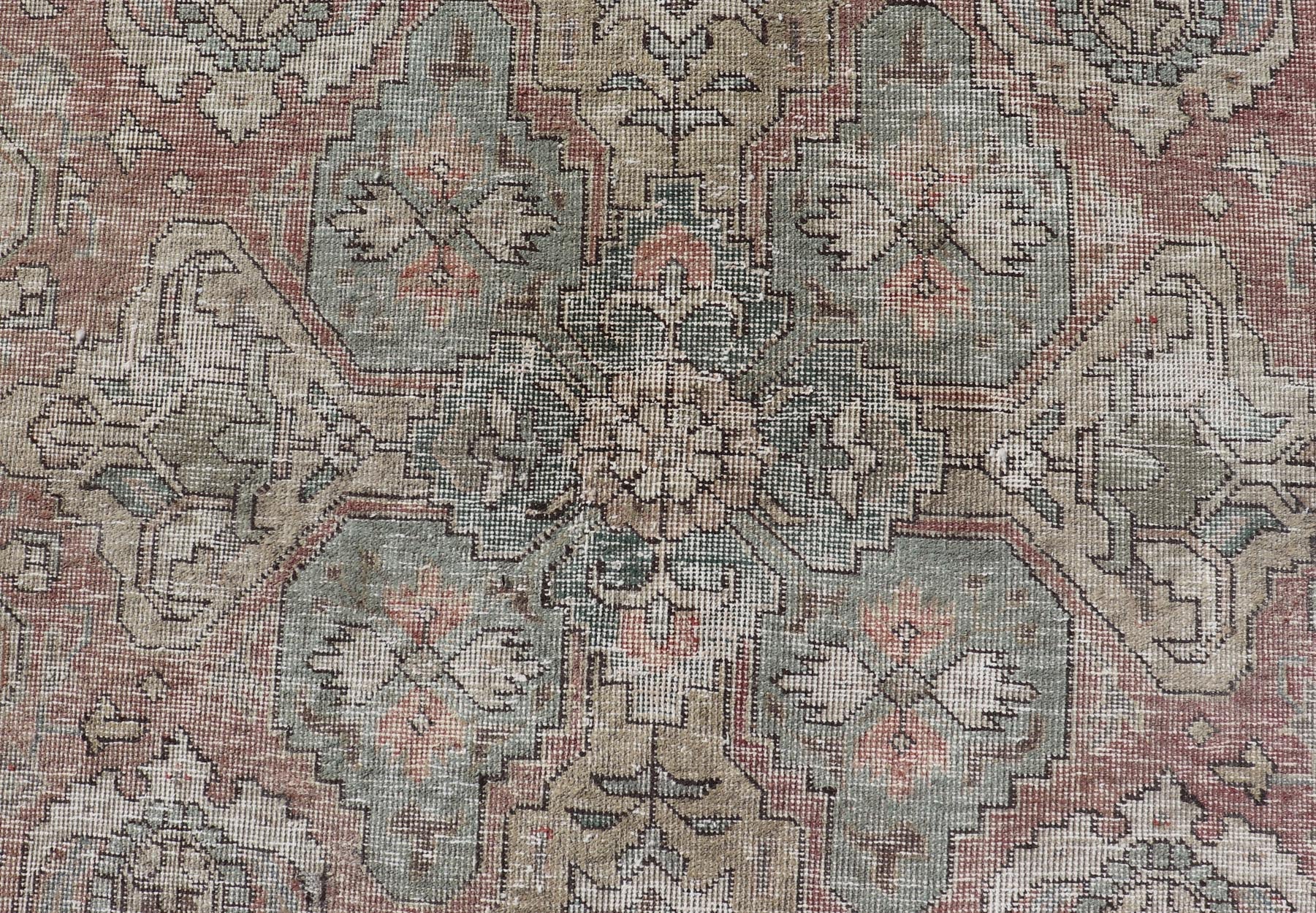 Vintage Distressed Persian Tabriz Rug in Light Blue and Earth Tones by Keivan Woven Arts Vintage Muted Persian Tabriz Rug With Large Tribal Medallion in Earthy Tones. Vintage Distressed Persian Rug. Vintage Muted Persian Tabriz Rug With Large Tr... - Keivan Woven ArtsCRV - 10056227 - 21511Rug