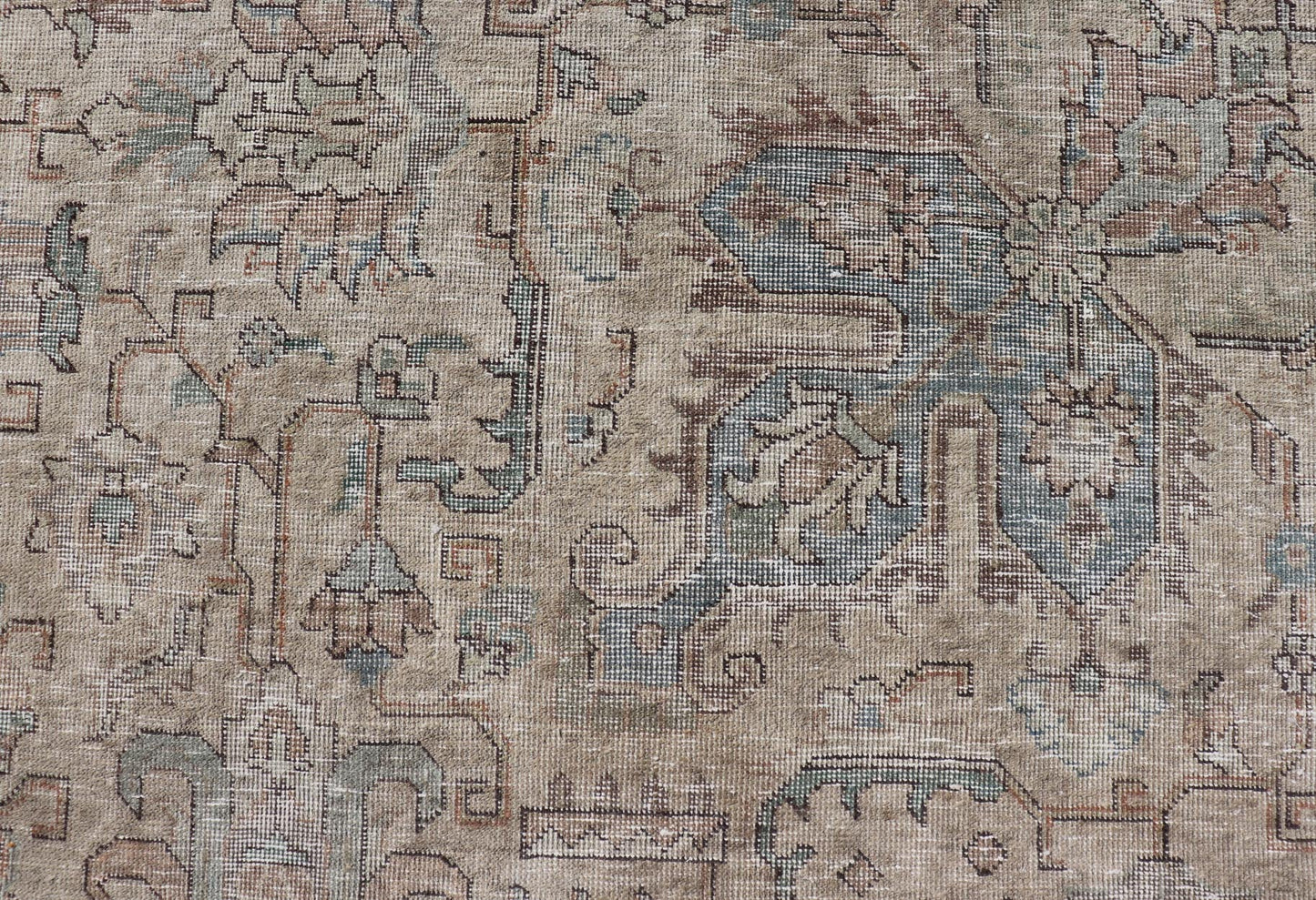 Vintage Distressed Persian Tabriz Rug in Light Blue and Earth Tones by Keivan Woven Arts Vintage Muted Persian Tabriz Rug With Large Tribal Medallion in Earthy Tones. Vintage Distressed Persian Rug. Vintage Muted Persian Tabriz Rug With Large Tr... - Keivan Woven ArtsCRV - 10056227 - 21511Rug