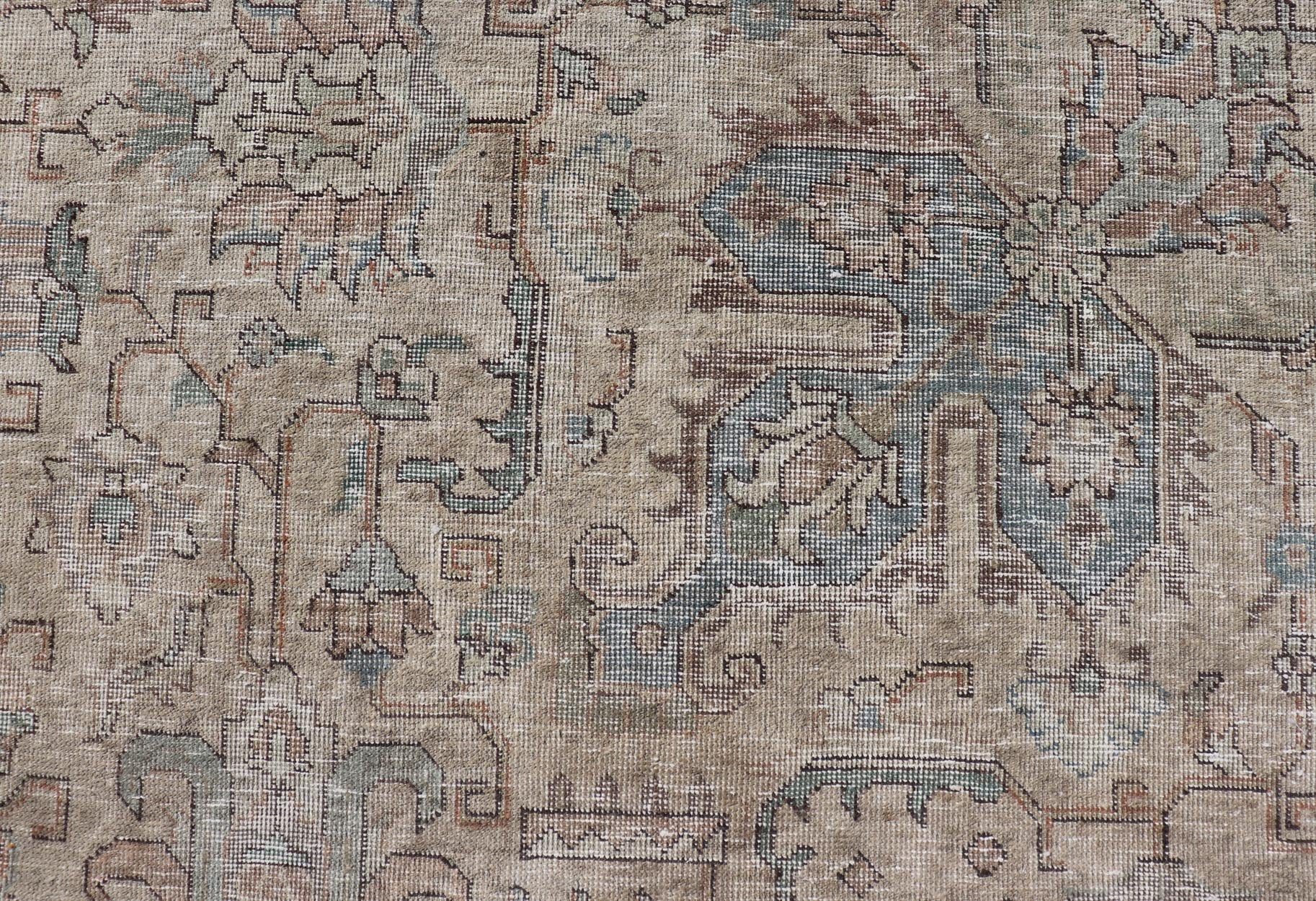 Vintage Distressed Persian Tabriz Rug in Light Blue and Earth Tones by Keivan Woven Arts Vintage Muted Persian Tabriz Rug With Large Tribal Medallion in Earthy Tones. Vintage Distressed Persian Rug. Vintage Muted Persian Tabriz Rug With Large Tr... - Keivan Woven ArtsCRV - 10056227 - 21511Rug