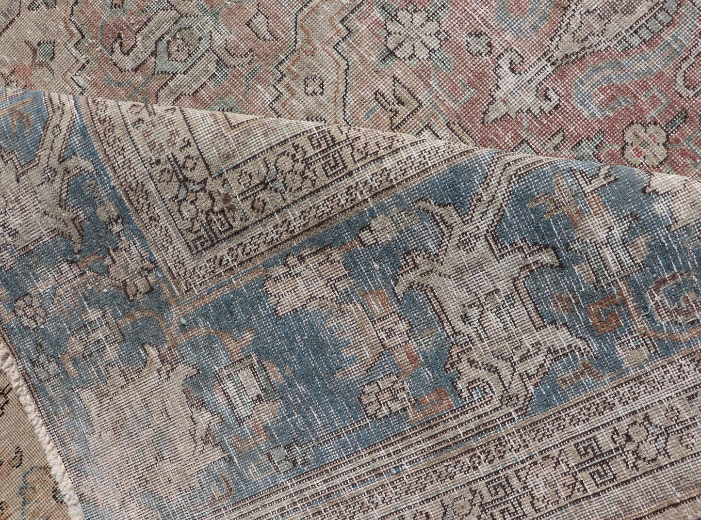 Vintage Distressed Persian Tabriz Rug in Light Blue and Earth Tones by Keivan Woven Arts Vintage Muted Persian Tabriz Rug With Large Tribal Medallion in Earthy Tones. Vintage Distressed Persian Rug. Vintage Muted Persian Tabriz Rug With Large Tr... - Keivan Woven ArtsCRV - 10056227 - 21511Rug