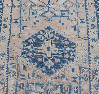 Vintage Persian Heriz Runner with Medallions in Light brown, Tan and Various Blue. Keivan Woven Arts rug CRV - 10056887, country of origin / type: Iran / Heriz, circa mid - 20th century Measures: 3'4 x 9'7 This magnificent Persian rug from the m... - Keivan Woven ArtsCRV - 10056887 - 21409Rug