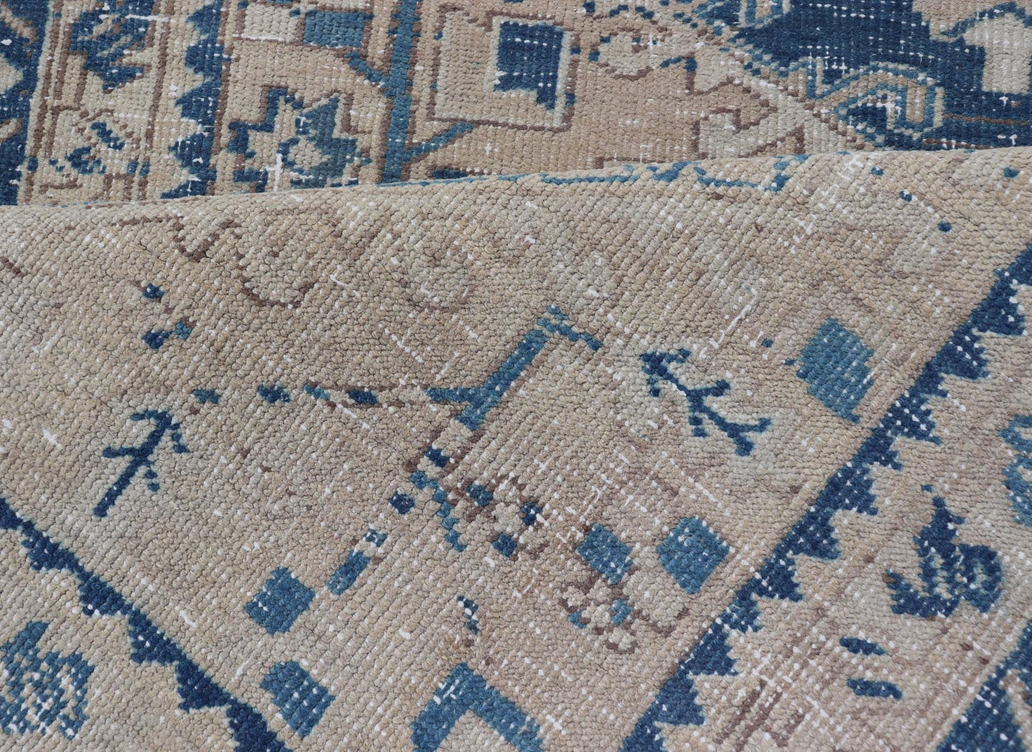 Vintage Persian Heriz Runner with Medallions in Light brown, Tan and Various Blue. Keivan Woven Arts rug CRV - 10056887, country of origin / type: Iran / Heriz, circa mid - 20th century Measures: 3'4 x 9'7 This magnificent Persian rug from the m... - Keivan Woven ArtsCRV - 10056887 - 21409Rug