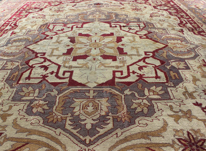 Antique 19th Century Indian Agra Carpet with a Floral Medallion Design in Cream, Maroon, Gold, and Gray/Light Purple. Keivan Woven Arts/ Rug/D - 0101, country of origin / type: India / Agra, circa 1880's. Antique Agra Carpet Measures: 10' x 12'5" ... - Keivan Woven ArtsD - 0101 - 493Rug