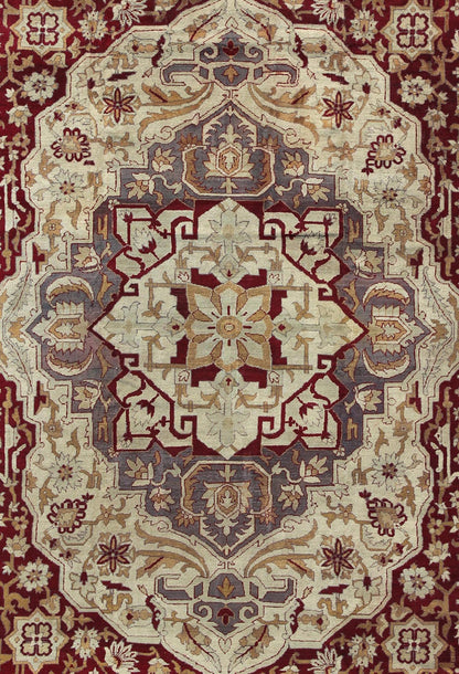 Antique 19th Century Indian Agra Carpet with a Floral Medallion Design in Cream, Maroon, Gold, and Gray/Light Purple. Keivan Woven Arts/ Rug/D - 0101, country of origin / type: India / Agra, circa 1880's. Antique Agra Carpet Measures: 10' x 12'5" ... - Keivan Woven ArtsD - 0101 - 493Rug