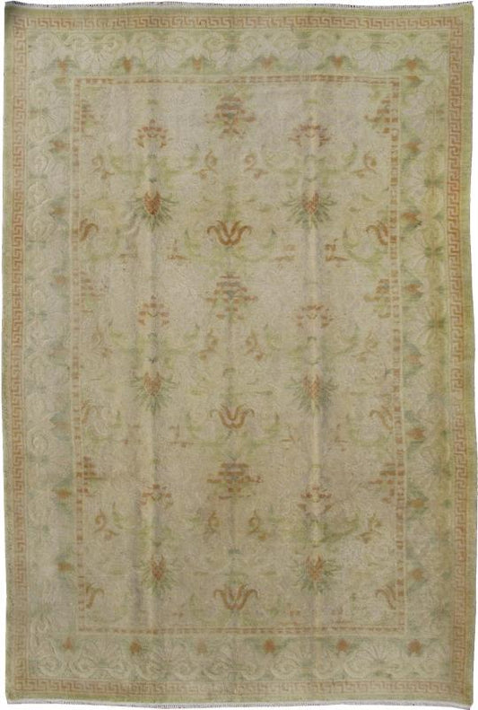 Antique Spanish Rug With Floral Yellow - Green, Light Brown, Acid Green and Ivory. Keivan Woven Arts - Elegant Antique Spanish rug with floral design in Light Brown, Acid Green, yellow green and white. Rug D - 0504, country of origin / type: Spain / Art... - Keivan Woven ArtsD - 0504 - 894Rug