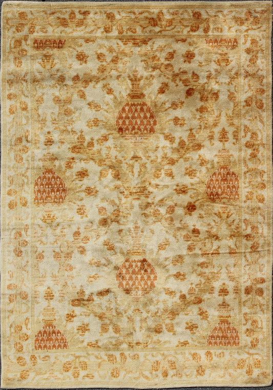Antique Spanish European Carpet with Pineapple Design in Gold, Cream & Tangerine. Keivan Woven Arts / rug /D - 0506, country of origin / type: Spain / Spanish carpet, circa Early - 20th century Measures: 9' x 12' This unique Spanish carpet, w... - Keivan Woven ArtsD - 0506 - 649Rug