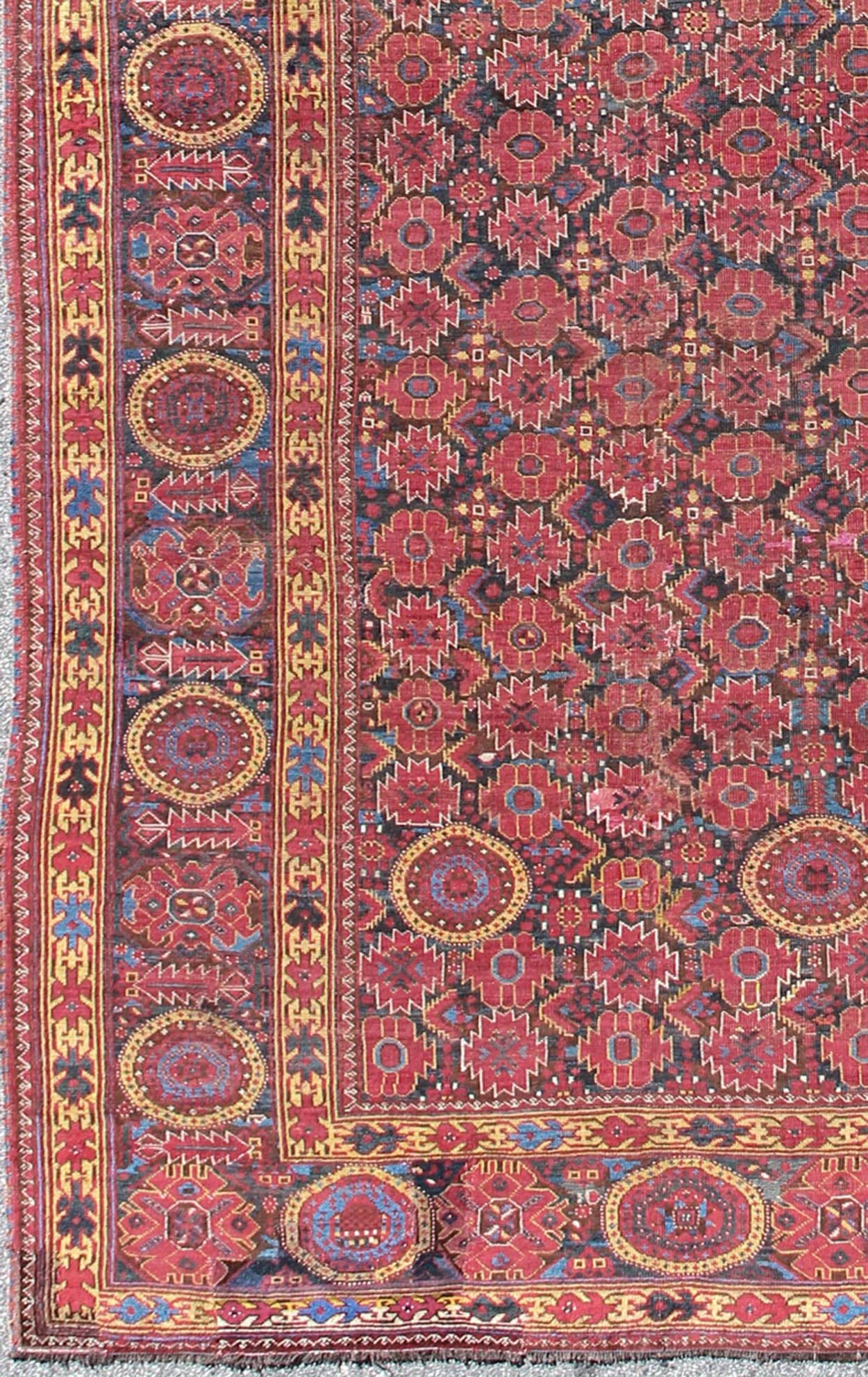 Rare 19th Century Antique Beshir Long Gallery Rug in Unique Colors. Keivan Woven Arts - Antique Beshir, Long Gallery Runner, rug/D - 0508 This impressive antique Beshir rug displays an all - over geometric pattern with intermingled circular medallions.... - Keivan Woven ArtsD - 0508 - 836Rug