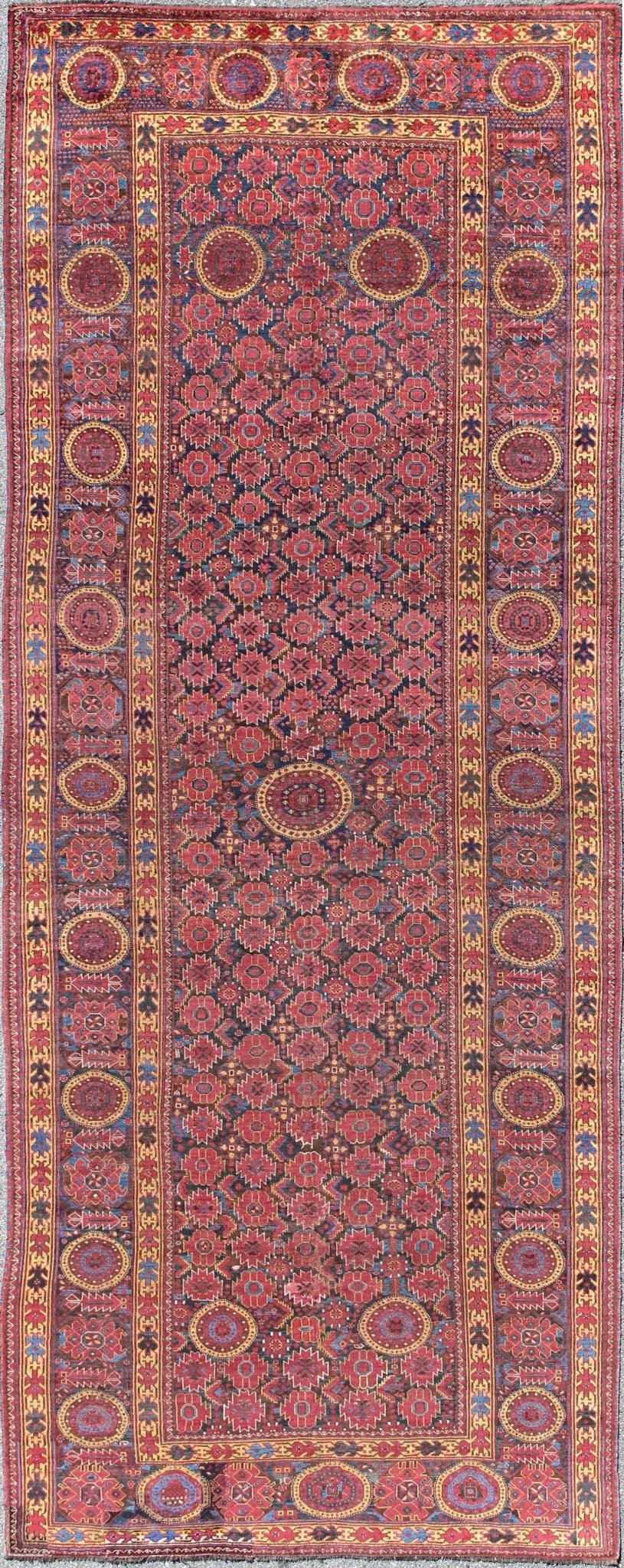 Rare 19th Century Antique Beshir Long Gallery Rug in Unique Colors. Keivan Woven Arts - Antique Beshir, Long Gallery Runner, rug/D - 0508 This impressive antique Beshir rug displays an all - over geometric pattern with intermingled circular medallions.... - Keivan Woven ArtsD - 0508 - 836Rug