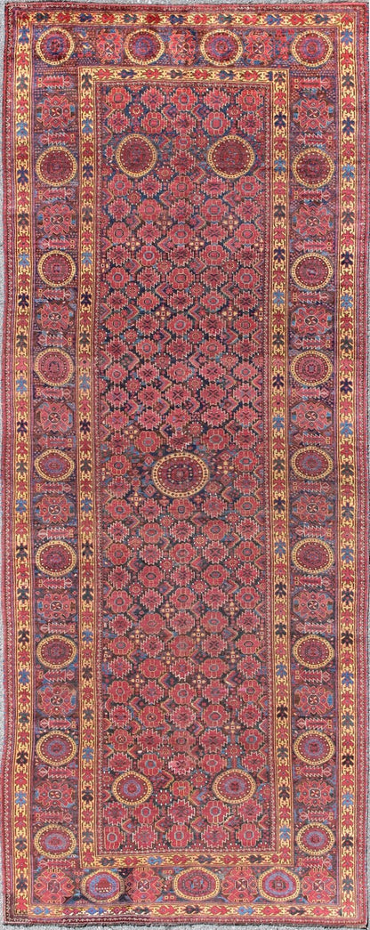 Rare 19th Century Antique Beshir Long Gallery Rug in Unique Colors. Keivan Woven Arts - Antique Beshir, Long Gallery Runner, rug/D - 0508 This impressive antique Beshir rug displays an all - over geometric pattern with intermingled circular medallions.... - Keivan Woven ArtsD - 0508 - 836Rug
