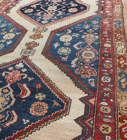 Antique Serab Runner This rare Antique Serab runner from the late 19th Century contains beautiful multi - colored dual medallions set within a contained border of cream. This is surrounded by a delightful field of blue, containing patterns of flow... - Keivan Woven ArtsD - 0529 - 1382Rug