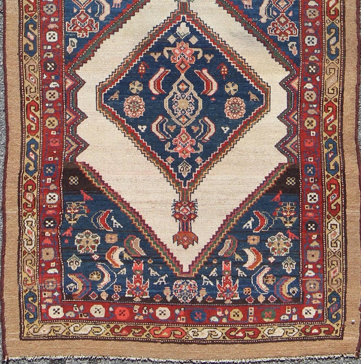 Antique Serab Runner This rare Antique Serab runner from the late 19th Century contains beautiful multi - colored dual medallions set within a contained border of cream. This is surrounded by a delightful field of blue, containing patterns of flow... - Keivan Woven ArtsD - 0529 - 1382Rug