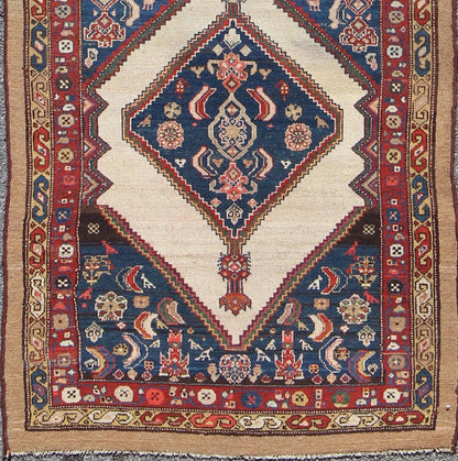 Antique Serab Runner This rare Antique Serab runner from the late 19th Century contains beautiful multi - colored dual medallions set within a contained border of cream. This is surrounded by a delightful field of blue, containing patterns of flow... - Keivan Woven ArtsD - 0529 - 1382Rug