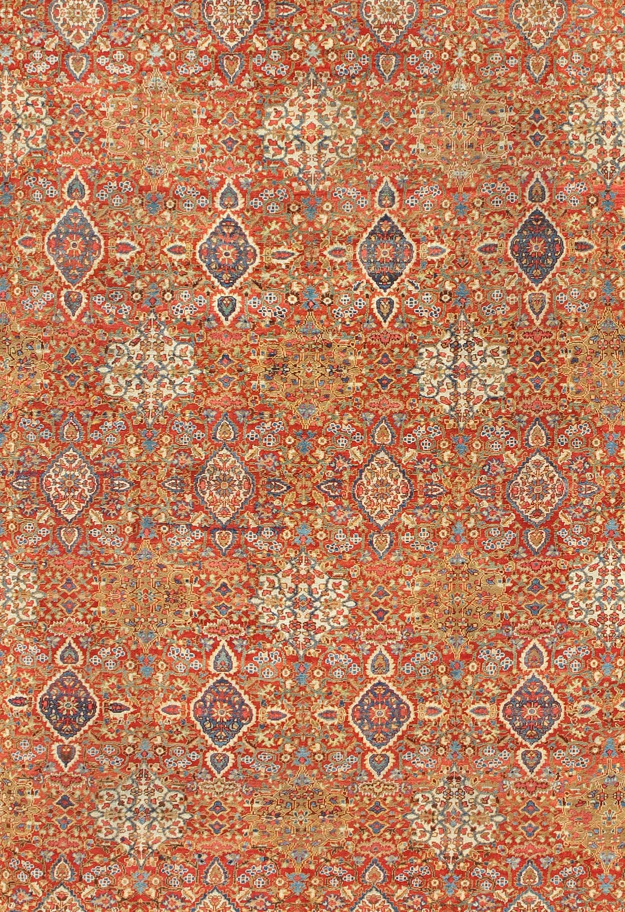 Late 19th Century Antique Sultanabad Persian Rug in Red and Light Blue, rug d - 0535, country of origin / type: Iran / Sultanabad, circa 1900 This magnificent antique Persian Sultanabad from the late 19th Century bears an exquisite design rendered... - Keivan Woven ArtsD - 0535 - 397Rug