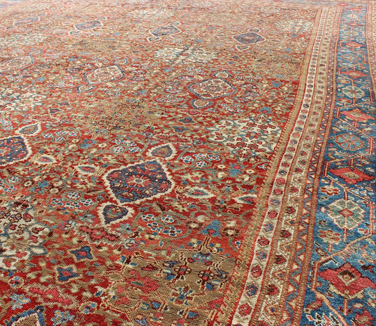 Late 19th Century Antique Sultanabad Persian Rug in Red and Light Blue, rug d - 0535, country of origin / type: Iran / Sultanabad, circa 1900 This magnificent antique Persian Sultanabad from the late 19th Century bears an exquisite design rendered... - Keivan Woven ArtsD - 0535 - 397Rug