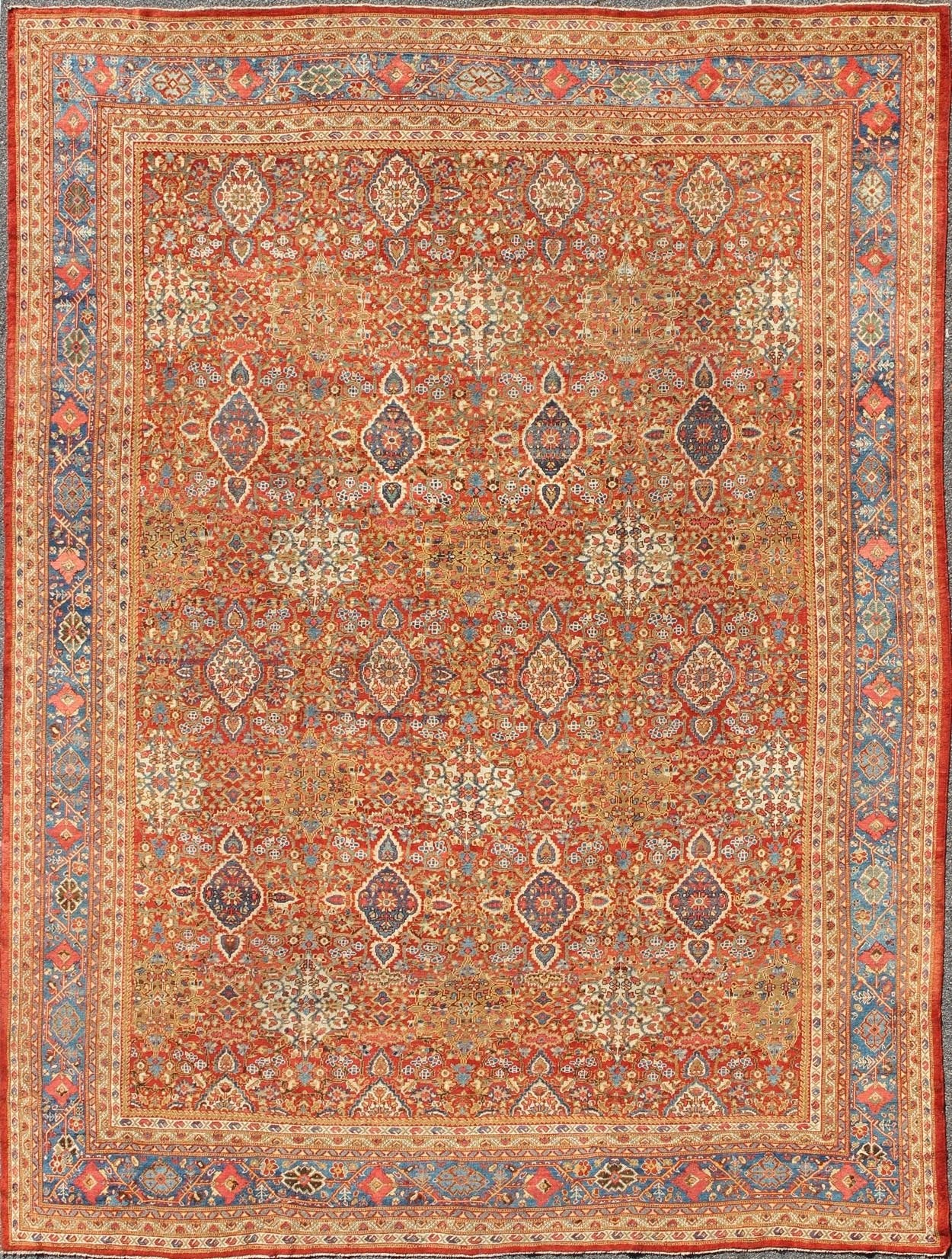 Late 19th Century Antique Sultanabad Persian Rug in Red and Light Blue, rug d - 0535, country of origin / type: Iran / Sultanabad, circa 1900 This magnificent antique Persian Sultanabad from the late 19th Century bears an exquisite design rendered... - Keivan Woven ArtsD - 0535 - 397Rug