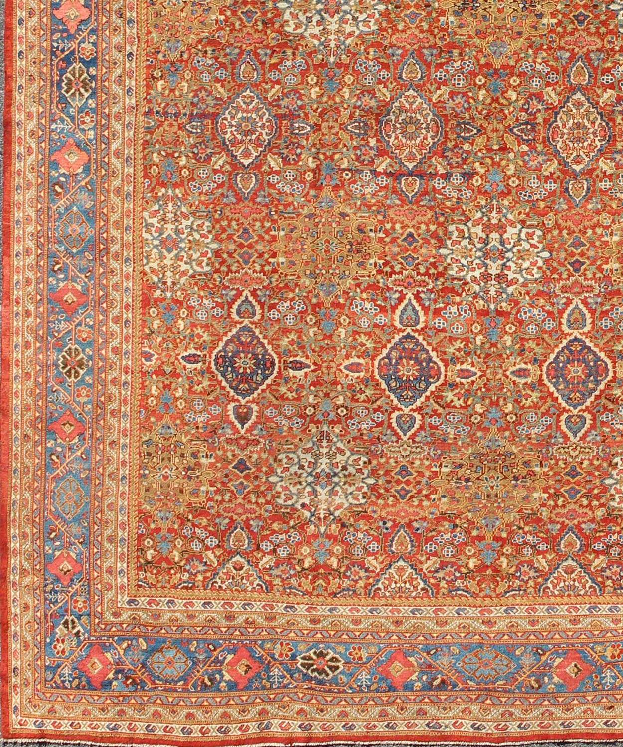 Late 19th Century Antique Sultanabad Persian Rug in Red and Light Blue, rug d - 0535, country of origin / type: Iran / Sultanabad, circa 1900 This magnificent antique Persian Sultanabad from the late 19th Century bears an exquisite design rendered... - Keivan Woven ArtsD - 0535 - 397Rug
