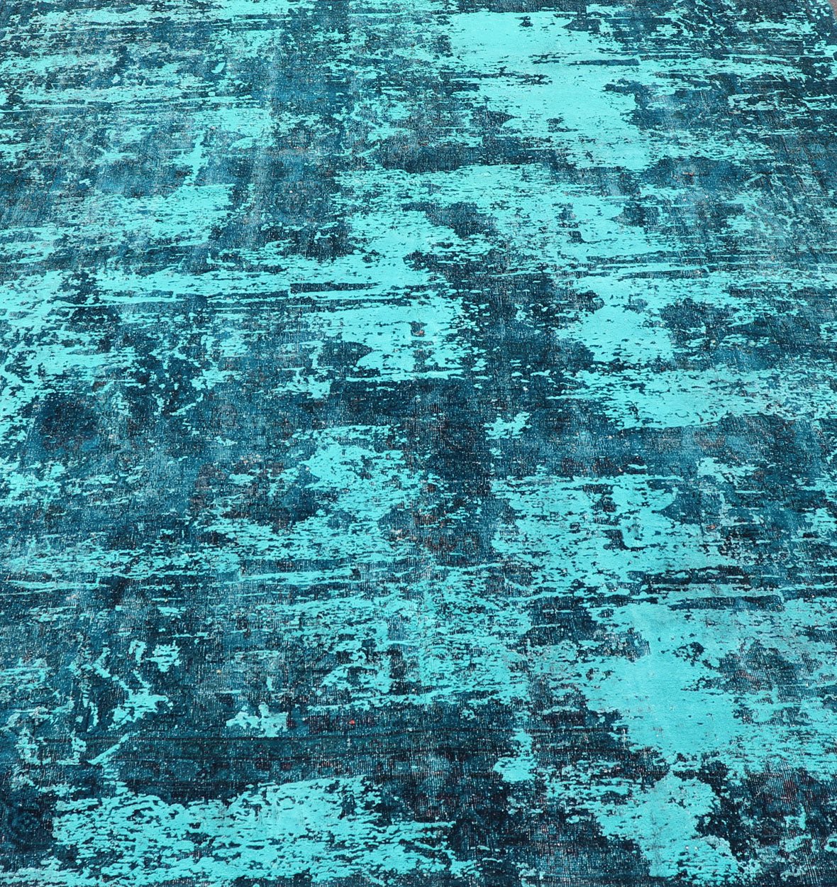 Luxurious Modern Design Vintage Rug in Shades of Blue, Turquoise, Teal and Green. Shades of Turquoise, blue, teal and green modern design vintage rug, Rug/ D - 0604 Type/ Modern This vintage rug is one - of - a - kind with a distressed finish tha... - Keivan Woven ArtsD - 0604 - 746Rug