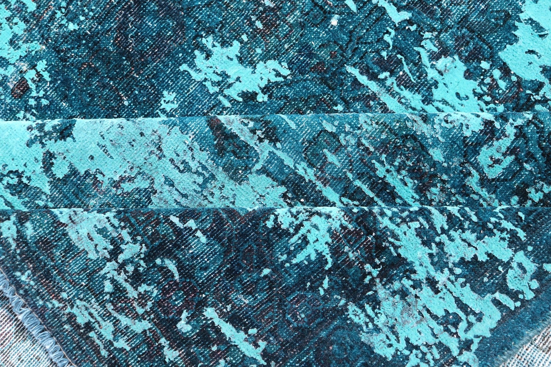 Luxurious Modern Design Vintage Rug in Shades of Blue, Turquoise, Teal and Green. Shades of Turquoise, blue, teal and green modern design vintage rug, Rug/ D - 0604 Type/ Modern This vintage rug is one - of - a - kind with a distressed finish tha... - Keivan Woven ArtsD - 0604 - 746Rug