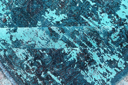 Luxurious Modern Design Vintage Rug in Shades of Blue, Turquoise, Teal and Green. Shades of Turquoise, blue, teal and green modern design vintage rug, Rug/ D - 0604 Type/ Modern This vintage rug is one - of - a - kind with a distressed finish tha... - Keivan Woven ArtsD - 0604 - 746Rug