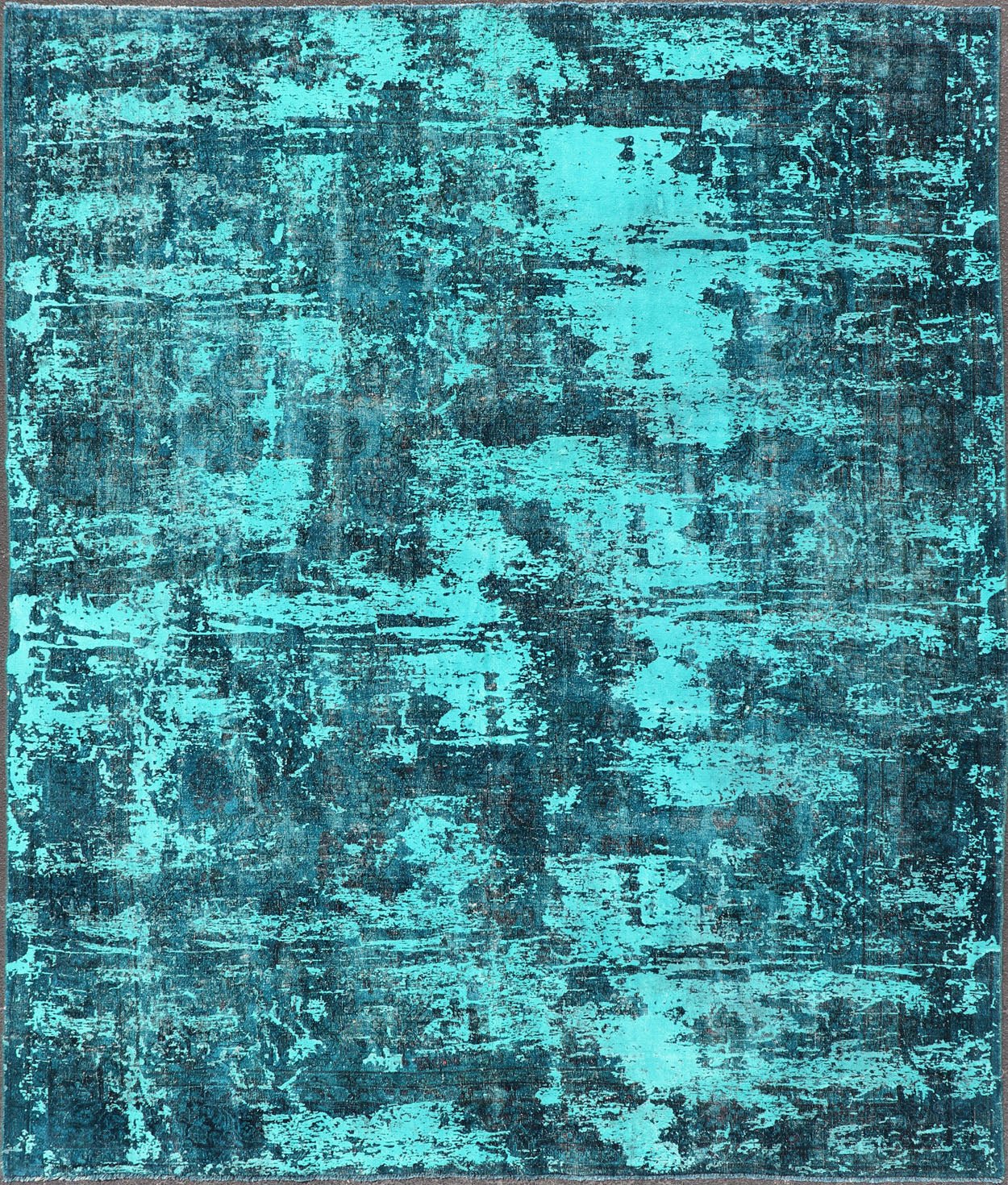 Luxurious Modern Design Vintage Rug in Shades of Blue, Turquoise, Teal and Green. Shades of Turquoise, blue, teal and green modern design vintage rug, Rug/ D - 0604 Type/ Modern This vintage rug is one - of - a - kind with a distressed finish tha... - Keivan Woven ArtsD - 0604 - 746Rug