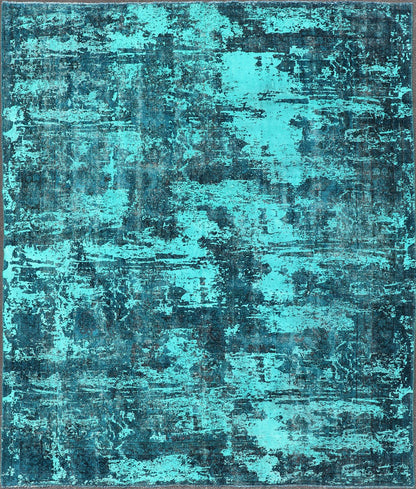 Luxurious Modern Design Vintage Rug in Shades of Blue, Turquoise, Teal and Green. Shades of Turquoise, blue, teal and green modern design vintage rug, Rug/ D - 0604 Type/ Modern This vintage rug is one - of - a - kind with a distressed finish tha... - Keivan Woven ArtsD - 0604 - 746Rug
