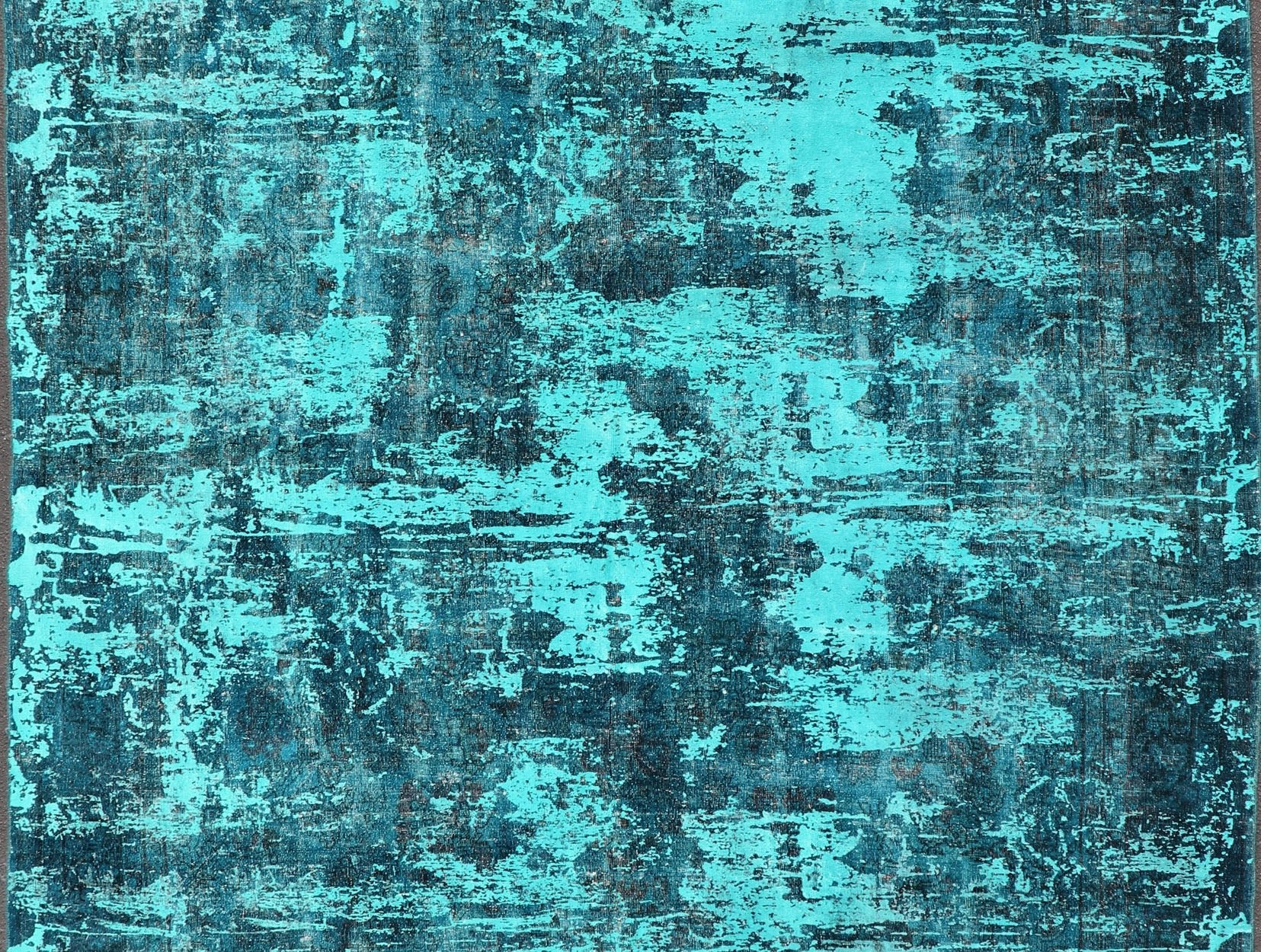 Luxurious Modern Design Vintage Rug in Shades of Blue, Turquoise, Teal and Green. Shades of Turquoise, blue, teal and green modern design vintage rug, Rug/ D - 0604 Type/ Modern This vintage rug is one - of - a - kind with a distressed finish tha... - Keivan Woven ArtsD - 0604 - 746Rug