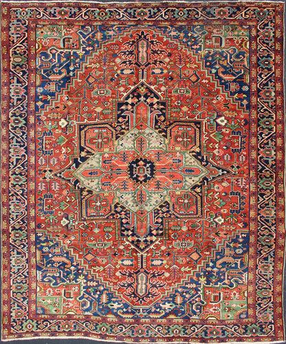 Colorful Antique Persian Heriz - Serapi With Geometric Medallion Design. Keivan Woven Arts / Rug / D - 0907 / country of origin / type: Iran /Heriz, circa 1920's. Measures: 9'5 x 12'. Made in the early 20th century, this charming Heriz - Serapi with a... - Keivan Woven ArtsD - 0907 - 521Rug