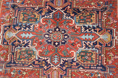 Antique Colorful Persian Heriz Rug with Geometric Patterns and Intricate Design. Keivan Woven Arts / rug D - 0927, country of origin / type: Iran / Heriz, Heriz - Serapi , circa 1920 Measures: 8'3 x 10'4 This magnificent antique Persian He... - Keivan Woven ArtsD - 0927 - 758Rug