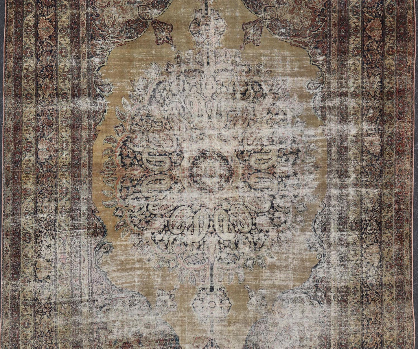 19th Century Lavar Kerman Rug with Gold, Sand - and Camel - Colored Tones This magnificent antique Kerman carpet from the third quarter of 19th century is an absolutely stunning achievement of Persian craftsmanship and design. It was expertly woven... - Keivan Woven ArtsD - 0929 - 2627Rug