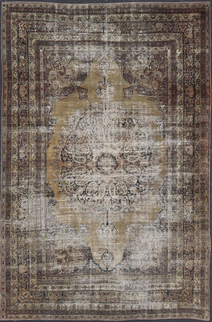 19th Century Lavar Kerman Rug with Gold, Sand - and Camel - Colored Tones This magnificent antique Kerman carpet from the third quarter of 19th century is an absolutely stunning achievement of Persian craftsmanship and design. It was expertly woven... - Keivan Woven ArtsD - 0929 - 2627Rug