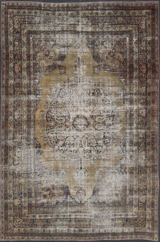 19th Century Lavar Kerman Rug with Gold, Sand - and Camel - Colored Tones This magnificent antique Kerman carpet from the third quarter of 19th century is an absolutely stunning achievement of Persian craftsmanship and design. It was expertly woven... - Keivan Woven ArtsD - 0929 - 2627Rug