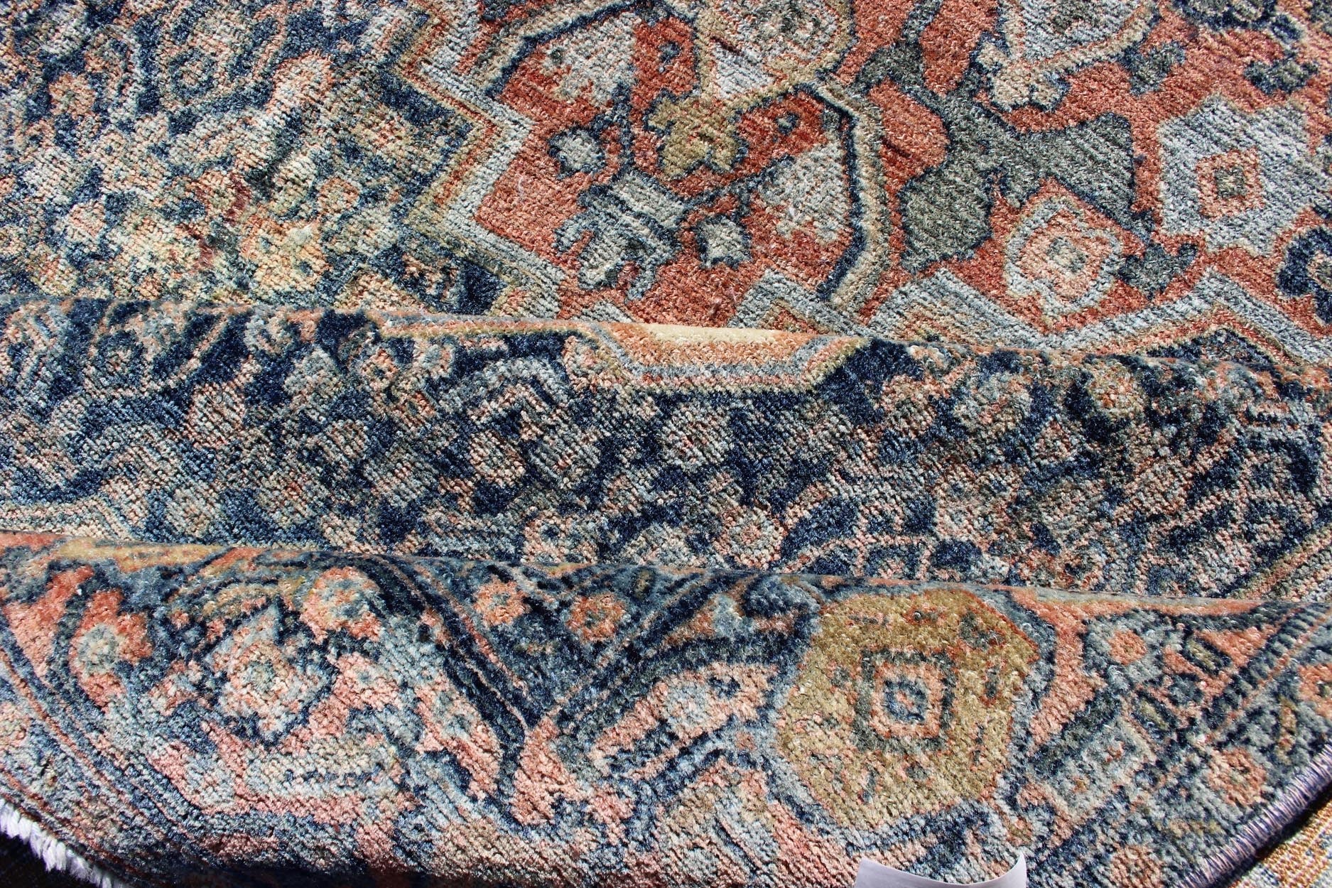 Fine Antique Persian Seneh Rug in Steel Blue Background and Multi colors. rug/D - 1004, country of origin / type: Iran / Seneh, Kurdistan Fine antique Persian Seneh rug in steel and gray blue background This intricate and finely woven antique r... - Keivan Woven ArtsD - 1004 - 1046Rug