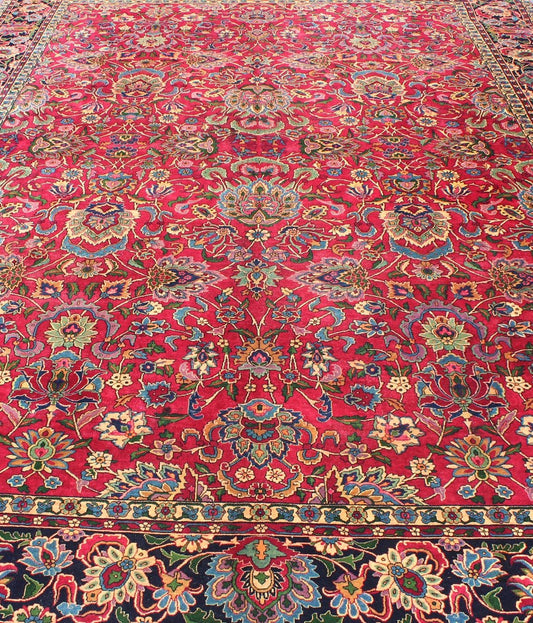 Antique Indian Agra Carpet with Raspberry Color and fine Shinny Wool and multi colors, accent green. Keivan Woven Arts / D - 1010, circa 1920, Agra carpet. Indian Rug / Early 20th Century. Measures: 9'10 x 14'4. This antique Indian Agra bears an i... - Keivan Woven ArtsD - 1010 - 469Rug