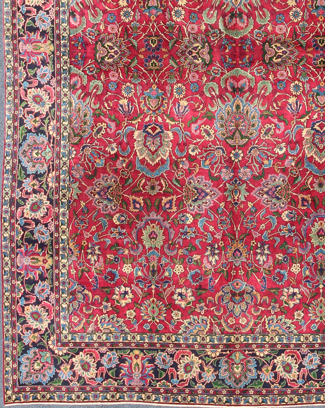 Antique Indian Agra Carpet with Raspberry Color and fine Shinny Wool and multi colors, accent green. Keivan Woven Arts / D - 1010, circa 1920, Agra carpet. Indian Rug / Early 20th Century. Measures: 9'10 x 14'4. This antique Indian Agra bears an i... - Keivan Woven ArtsD - 1010 - 469Rug