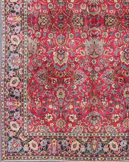 Antique Indian Agra Carpet with Raspberry Color and fine Shinny Wool and multi colors, accent green. Keivan Woven Arts / D - 1010, circa 1920, Agra carpet. Indian Rug / Early 20th Century. Measures: 9'10 x 14'4. This antique Indian Agra bears an i... - Keivan Woven ArtsD - 1010 - 469Rug