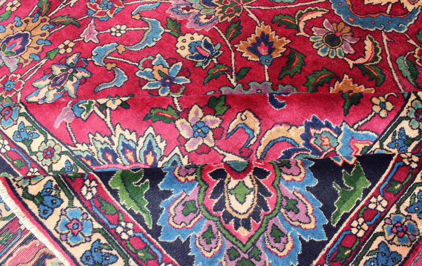 Antique Indian Agra Carpet with Raspberry Color and fine Shinny Wool and multi colors, accent green. Keivan Woven Arts / D - 1010, circa 1920, Agra carpet. Indian Rug / Early 20th Century. Measures: 9'10 x 14'4. This antique Indian Agra bears an i... - Keivan Woven ArtsD - 1010 - 469Rug
