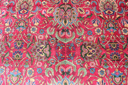 Antique Indian Agra Carpet with Raspberry Color and fine Shinny Wool and multi colors, accent green. Keivan Woven Arts / D - 1010, circa 1920, Agra carpet. Indian Rug / Early 20th Century. Measures: 9'10 x 14'4. This antique Indian Agra bears an i... - Keivan Woven ArtsD - 1010 - 469Rug