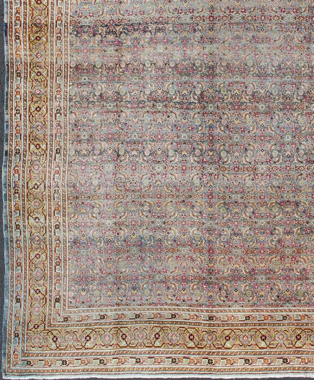 Large Antique Persian Tabriz Rug with All Over Herati Design in Blue tones and Gold. Large Antique Persian Tabriz rug with all - over Herati design. Keivan Woven Arts/ rug/ DAN - 1700, country of origin / type: Iran / Tabriz, circa 1910 Measu... - Keivan Woven ArtsDAN - 1700 - 8777Rug