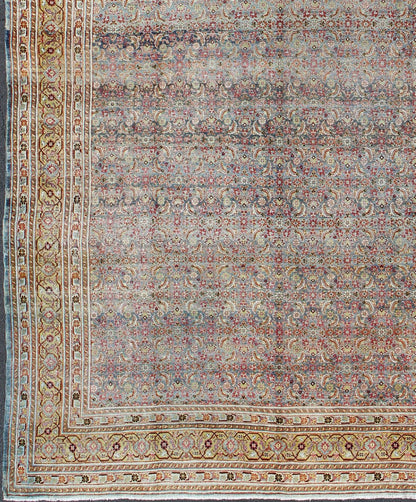 Large Antique Persian Tabriz Rug with All Over Herati Design in Blue tones and Gold. Large Antique Persian Tabriz rug with all - over Herati design. Keivan Woven Arts/ rug/ DAN - 1700, country of origin / type: Iran / Tabriz, circa 1910 Measu... - Keivan Woven ArtsDAN - 1700 - 8777Rug