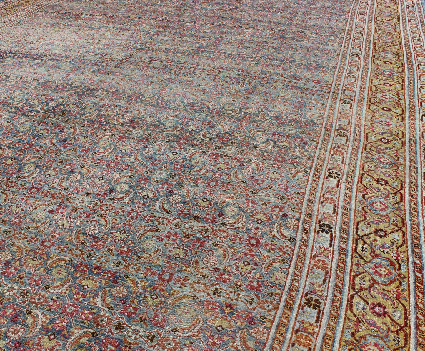 Large Antique Persian Tabriz Rug with All Over Herati Design in Blue tones and Gold. Large Antique Persian Tabriz rug with all - over Herati design. Keivan Woven Arts/ rug/ DAN - 1700, country of origin / type: Iran / Tabriz, circa 1910 Measu... - Keivan Woven ArtsDAN - 1700 - 8777Rug