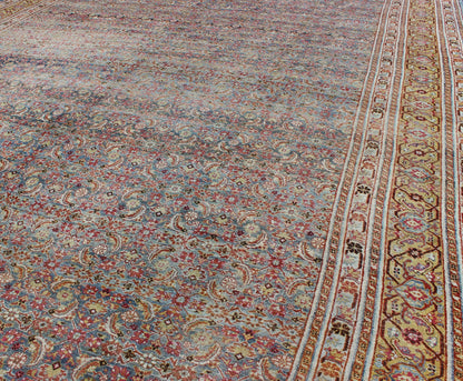 Large Antique Persian Tabriz Rug with All Over Herati Design in Blue tones and Gold. Large Antique Persian Tabriz rug with all - over Herati design. Keivan Woven Arts/ rug/ DAN - 1700, country of origin / type: Iran / Tabriz, circa 1910 Measu... - Keivan Woven ArtsDAN - 1700 - 8777Rug
