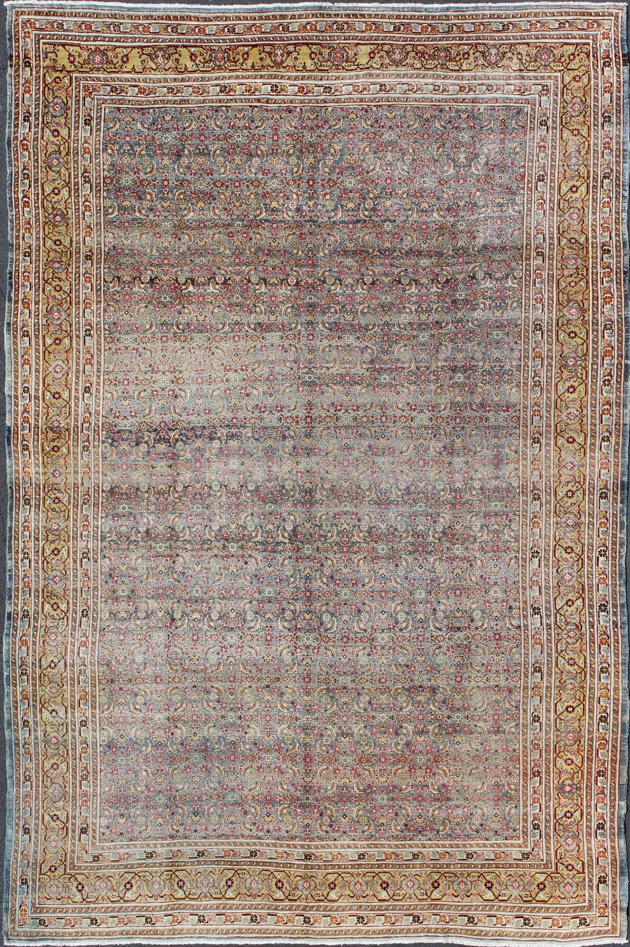 Large Antique Persian Tabriz Rug with All Over Herati Design in Blue tones and Gold. Large Antique Persian Tabriz rug with all - over Herati design. Keivan Woven Arts/ rug/ DAN - 1700, country of origin / type: Iran / Tabriz, circa 1910 Measu... - Keivan Woven ArtsDAN - 1700 - 8777Rug