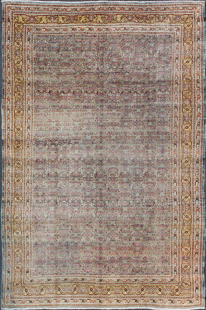Large Antique Persian Tabriz Rug with All Over Herati Design in Blue tones and Gold. Large Antique Persian Tabriz rug with all - over Herati design. Keivan Woven Arts/ rug/ DAN - 1700, country of origin / type: Iran / Tabriz, circa 1910 Measu... - Keivan Woven ArtsDAN - 1700 - 8777Rug