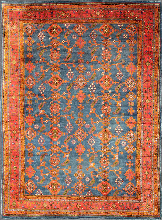 Antique Turkish Oushak Rug in Vibrant Blue, Red, Green with All over Geometric Design, kwarugs DAN - A19889. Colorful Oushak in vibrant colors. This Antique Turkish Oushak Rug showcases an all over geometric sunburst design with vibrant colors such a... - Keivan Woven ArtsDAN - A19889 - 7097Rug