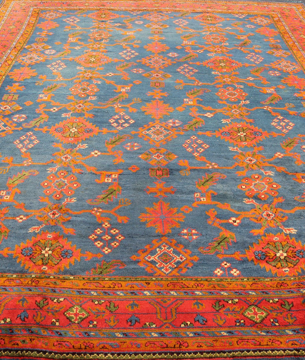 Antique Turkish Oushak Rug in Vibrant Blue, Red, Green with All over Geometric Design, kwarugs DAN - A19889. Colorful Oushak in vibrant colors. This Antique Turkish Oushak Rug showcases an all over geometric sunburst design with vibrant colors such a... - Keivan Woven ArtsDAN - A19889 - 7097Rug