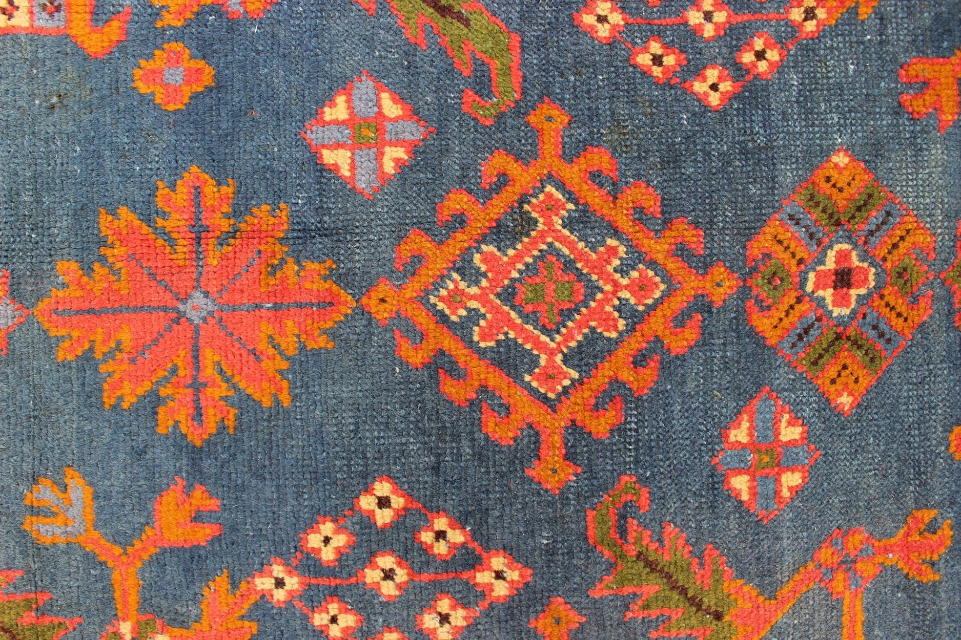 Antique Turkish Oushak Rug in Vibrant Blue, Red, Green with All over Geometric Design, kwarugs DAN - A19889. Colorful Oushak in vibrant colors. This Antique Turkish Oushak Rug showcases an all over geometric sunburst design with vibrant colors such a... - Keivan Woven ArtsDAN - A19889 - 7097Rug