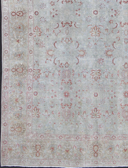 Light Blue Antique Persian Tabriz Rug With Floral Design and Hints of Red Light blue antique Persian Tabriz rug with floral design and hints of red, rug dan - g77, country of origin / type: Iran / Tabriz, circa 1920 This antique Persian... - Keivan Woven ArtsDAN - G77 - 8783Rug