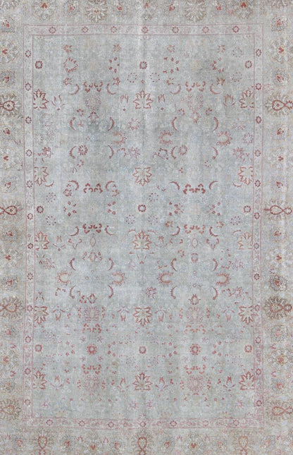 Light Blue Antique Persian Tabriz Rug With Floral Design and Hints of Red Light blue antique Persian Tabriz rug with floral design and hints of red, rug dan - g77, country of origin / type: Iran / Tabriz, circa 1920 This antique Persian... - Keivan Woven ArtsDAN - G77 - 8783Rug